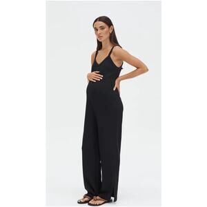 NEW Legoe Heritage Maternity Jumpsuit Womens Black Ribbed Motherhood Medium